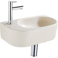 Qeramiq Fuente Fonteinset - 40x21.5x12cm - links - glad - halfrond - 1 kraangat - keramiek - fonteinkraan chroom - afvoerplug - verlaagd sifon - beige SW1209557/SW696209/SW696219/SW696234