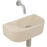 Qeramiq Fuente Fonteinset - 40x21.5x12cm - glad - halfrond - zonder kraangat - keramiek - fonteinkraan geborsteld rvs - afvoerplug - verlaagd sifon - beige SW1210765/SW696207/SW696217/SW1108829