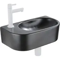Qeramiq Fuente Fonteinset - 40x21.5x12cm - links - glad - halfrond - 1 kraangat - keramiek - fonteinkraan wit mat - afvoerplug - verlaagd sifon - zwart mat SW1209556/SW696206/SW696216/SW1210972