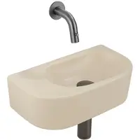 Qeramiq Fuente Fonteinset - 40x21.5x12cm - glad - halfrond - zonder kraangat - keramiek - fonteinkraan gunmetal - afvoerplug - verlaagd sifon - beige SW1210765/SW769487/SW767295/SW1108831