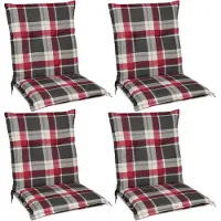 Beautissu Sunny RK – Set van 4 Tuinkussens Lage Rug 100x50 cm met UV-lichtechtheid Comfortabele Tuinstoel Zitkussen Rood Grijs geruit