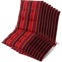 Beautissu Sun-NL – Set van 8 Premium Lage Rugleuning Kussen 100x50 cm - UV-bestendig & 8cm Dik Kussen Tuinstoelkussen Antislip Bevestigingsbanden – Stevige Stof Rood Gestreept