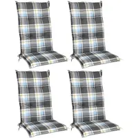 Beautissu Sunny BK – Set van 4 Tuinkussens Hoge Rug 120x50 cm met UV-lichtechtheid Comfortabele Tuinstoel Zitkussen Blauw Grijs geruit