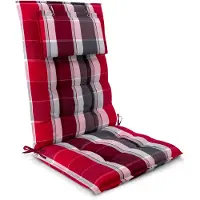 Beautissu Sun-HL – Premium Hoge Rugleuning Stoelkussen 120x50 cm – UV-bestendig – 8cm Dik – met Hoofdkussen & Bevestigingsbanden – Antislip – Rood Antraciet Gestreept