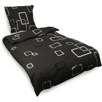 Beautissu Noa - dekbedovertrek 1 persoons Katoen beddengoed zwart met ornamenten dekbed 135x200 cm & kussensloop 80x80 cm