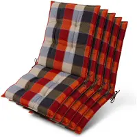 Beautissu Sun-NL – Set van 5 Premium Lage Rugleuning Kussen 100x50 cm - UV-bestendig & 8cm Dik Kussen Tuinstoelkussen Antislip Bevestigingsbanden – Stevige Stof Orange Beige Ruit