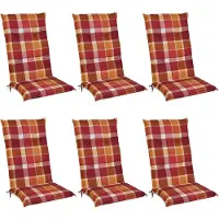Beautissu Sunny RO – Set van 6 Tuinkussens Hoge Rug 120x50 cm met UV-lichtechtheid Comfortabele Tuinstoel Zitkussen Rood geruit