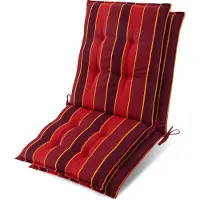 Beautissu Sun-NL – Set van 2 Premium Lage Rugleuning Kussen 100x50 cm UV-bestendig & 8cm Dik Kussen Tuinstoelkussen Antislip Bevestigingsbanden – Stevige Stof Rood Gestreept