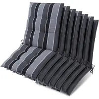 Beautissu Sun-NL – Set van 7 Premium Lage Rugleuning Kussen 100x50 cm - UV-bestendig & 8cm Dik Kussen Tuinstoelkussen Antislip Bevestigingsbanden – Stevige Stof Antraciet Gestreept