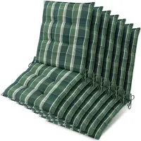 Beautissu Sun-NL – Set van 7 Premium Lage Rugleuning Kussen 100x50 cm - UV-bestendig & 8cm Dik Kussen Tuinstoelkussen Antislip Bevestigingsbanden – Stevige Stof Groen Ruit Gestreept