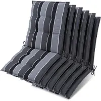 Beautissu Sun-NL – Set van 6 Premium Lage Rugleuning Kussen 100x50 cm - UV-bestendig & 8cm Dik Kussen Tuinstoelkussen Antislip Bevestigingsbanden – Stevige Stof Antraciet Gestreept