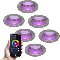 HOFTRONIC™ 6x Mari smart LED inbouwspot verzonken - 5.5 Watt - RGBWW - WiFi+BLE - Verwisselbare GU10 - Dimbaar - voor binnen en buiten - RVS
