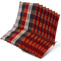 Beautissu Sun-NL – Set van 8 Premium Lage Rugleuning Kussen 100x50 cm - UV-bestendig & 8cm Dik Kussen Tuinstoelkussen Antislip Bevestigingsbanden – Stevige Stof Orange Beige Ruit
