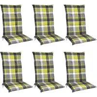 Beautissu Sunny GR – Set van 6 Tuinkussens Hoge Rug 120x50 cm met UV-lichtechtheid Comfortabele Tuinstoel Zitkussen Geel geruit