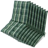 Beautissu Sun-NL – Set van 8 Premium Lage Rugleuning Kussen 100x50 cm - UV-bestendig & 8cm Dik Kussen Tuinstoelkussen Antislip Bevestigingsbanden – Stevige Stof Groen Ruit Gestreept
