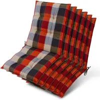 Beautissu Sun-NL – Set van 6 Premium Lage Rugleuning Kussen 100x50 cm - UV-bestendig & 8cm Dik Kussen Tuinstoelkussen Antislip Bevestigingsbanden – Stevige Stof Orange Beige Ruit