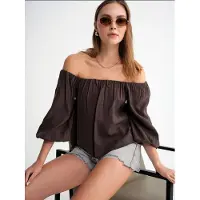 MixRay Modal Gemengde Blouse met Madonna Kraag en Rimpeldetail