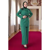 Turkishsouq Kant Detailed Jumpsuit Pak Smaragdgroen