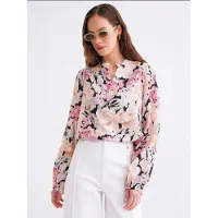 MixRay Bloemdruk Lange Mouw Mandarin Kraag Blouse