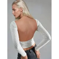 Busem Gestippelde Slim Fit Crop Blouse met Rugdetail