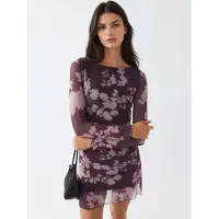 Busem Bloemen Mini Jurk met Lange Mouwen
