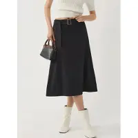 Busem Hoge Taille Midi Rok met Gebogen Detail