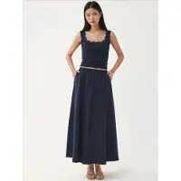 Busem Elastische Taille Midi Rok met Zakken