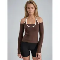 Busem Slim Fit Gebreide Blouse met U-Hals en Contrastafwerking
