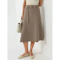 Busem Hoge Taille Midi Rok met Gebogen Detail