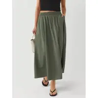 Busem Elastische Taille Midi Rok met Zakken