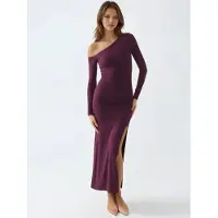 Busem Asymmetrische Kraag Maxi Jurk met Splits