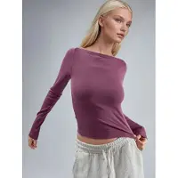 Busem Slim Fit Geribbelde Boot Hals Blouse