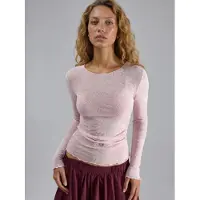 Busem Aansluitende Blouse van Tulle met Lange Mouwen en Flockprint