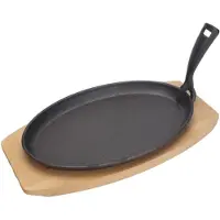 Super Merchant Gietijzeren schaal met houten onderlegger en greep – 280x140x30 mm – zwart