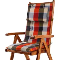 Beautissu Sun-HL - Premium Hoge Rugleuning Kussen met Hoofdkussen 120x50 cm – UV-bestendig & 8cm Dik Kussen Tuinstoelkussen Antislip Bevestigingsbanden – Stevige Stof Oranje Beige geblokt