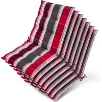 Beautissu Sun-NL – Set van 7 Premium Lage Rugleuning Kussen 100x50 cm - UV-bestendig & 8cm Dik Kussen Tuinstoelkussen Antislip Bevestigingsbanden – Stevige Stof Antraciet Rood Gestreept