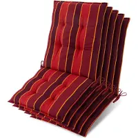 Beautissu Sun-NL – Set van 5 Premium Lage Rugleuning Kussen 100x50 cm - UV-bestendig & 8cm Dik Kussen Tuinstoelkussen Antislip Bevestigingsbanden – Stevige Stof Rood Gestreept