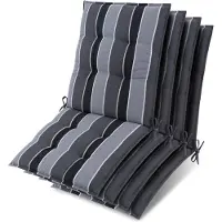 Beautissu Sun-NL – Set van 4 Premium Lage Rugleuning Kussen 100x50 cm - UV-bestendig & 8cm Dik Kussen Tuinstoelkussen Antislip Bevestigingsbanden – Stevige Stof Antraciet Gestreept