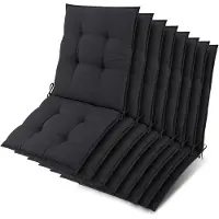 Beautissu Sun-NL – Set van 8 Premium Lage Rugleuning Kussen 100x50 cm - UV-bestendig & 8cm Dik Kussen Tuinstoelkussen Antislip Bevestigingsbanden – Stevige Stof Antraciet Gestreept