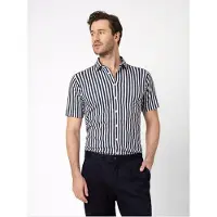 Desoto Casual Slim Fit Jersey overhemd donkerblauw, Gestreept