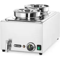 Hendi Bain-marie warmhoudbad tafelmodel - roestvast staal - warmhouden en waterbadverwarmen - 60,4x33,2x31,5 cm - zilver - 2 ronde bakken 4 liter met deksel - horeca
