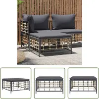 The Living Store Lounge Stoel - Tuin Bank - Tuinvoetenbank met donkergrijs kussen poly rattan - Terrasstoel - Outdoor Furniture - Poef