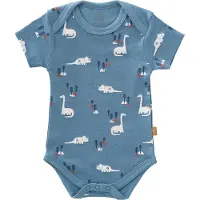 Fresk Romper met Korte Mouwen newborn - Babykleding - Biologisch Katoen - Blauw - Dino