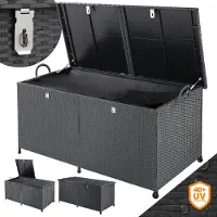 Casaria Polyrotan Kussenbox Zwart 150x77x73cm met Wielen