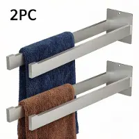 Auralum Max Handdoekrek Zonder Boren 40 CM - 2-armig Handdoekhouder - Handdoekenrek Badkamer of Keuken - Handdoekstang Zelfklevend - Handdoekhouders - 2 stuks - Zilver