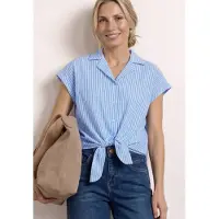Street One Dames Blouse met overhangende schouders en bowlingkraag - Blauw - 42