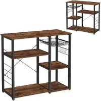 INNE - Keukenrek - rustiek bruin - met mand en haken - 90x40x84 cm