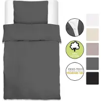 Beautissu 2-delig dekbedovertrek 135 x 200 cm Renforcé Julie - beddengoedset met kussensloop 80 x 80 cm - 2-delig katoenen beddengoed voor bed warm beddengoed antraciet