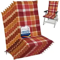 Beautissu Sunny RO – Set van 8 Tuinkussens Hoge Rug 120x50 cm met UV-lichtechtheid Comfortabele Tuinstoel Zitkussen Rood geruit