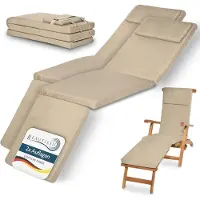 Beautissu 2x Set LoftLux DC tuinkussen voor deckchair 175 x 45 x 5 cm – ligbedkussen natuur - tuinkussens hoge rug - kussen ligstoel